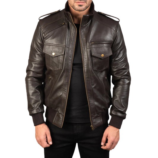 Agent Shadow Real Sheepskin Leather Bomber Jacket Men’s Classic Flight Outerwear