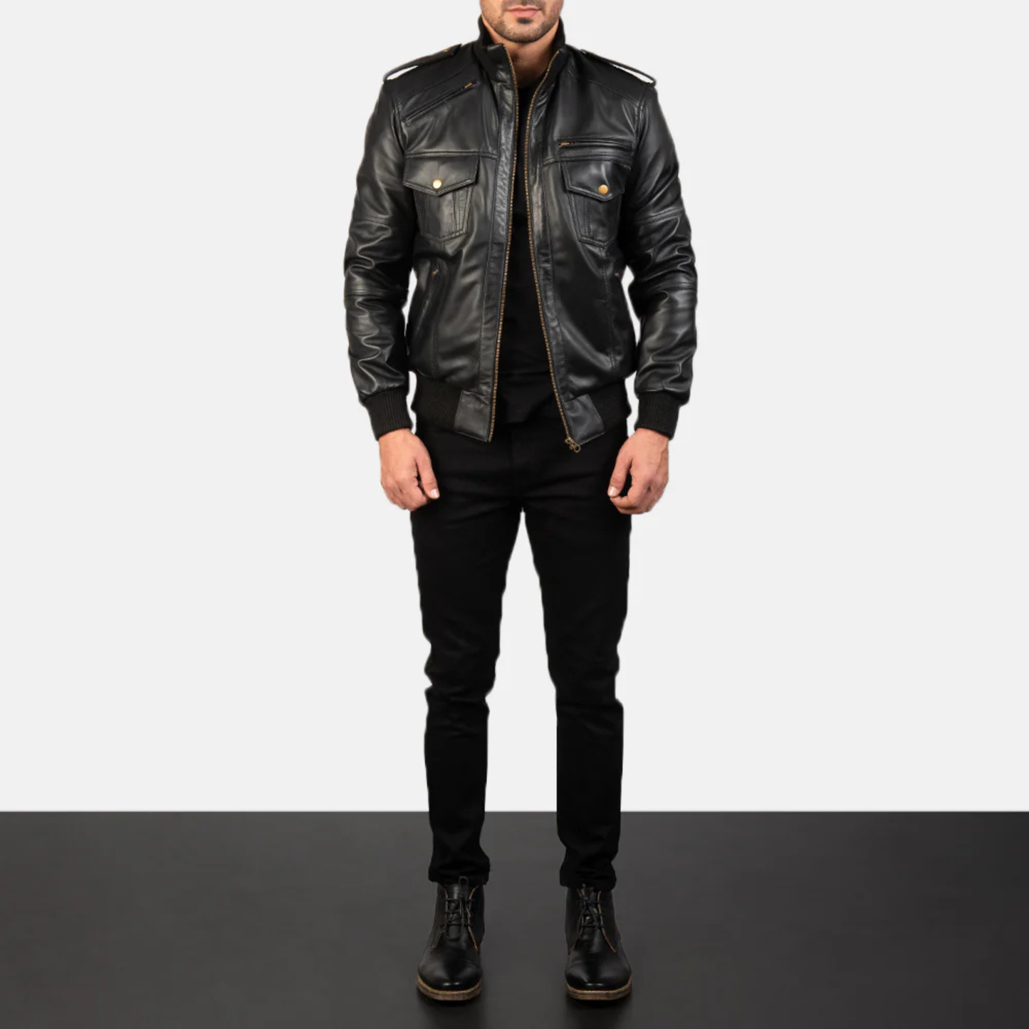 Agent Shadow Real Sheepskin Leather Bomber Jacket Men’s Classic Flight Outerwear