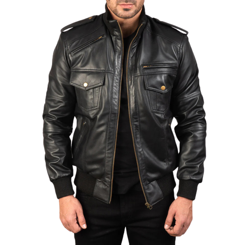 Agent Shadow Real Sheepskin Leather Bomber Jacket Men’s Classic Flight Outerwear