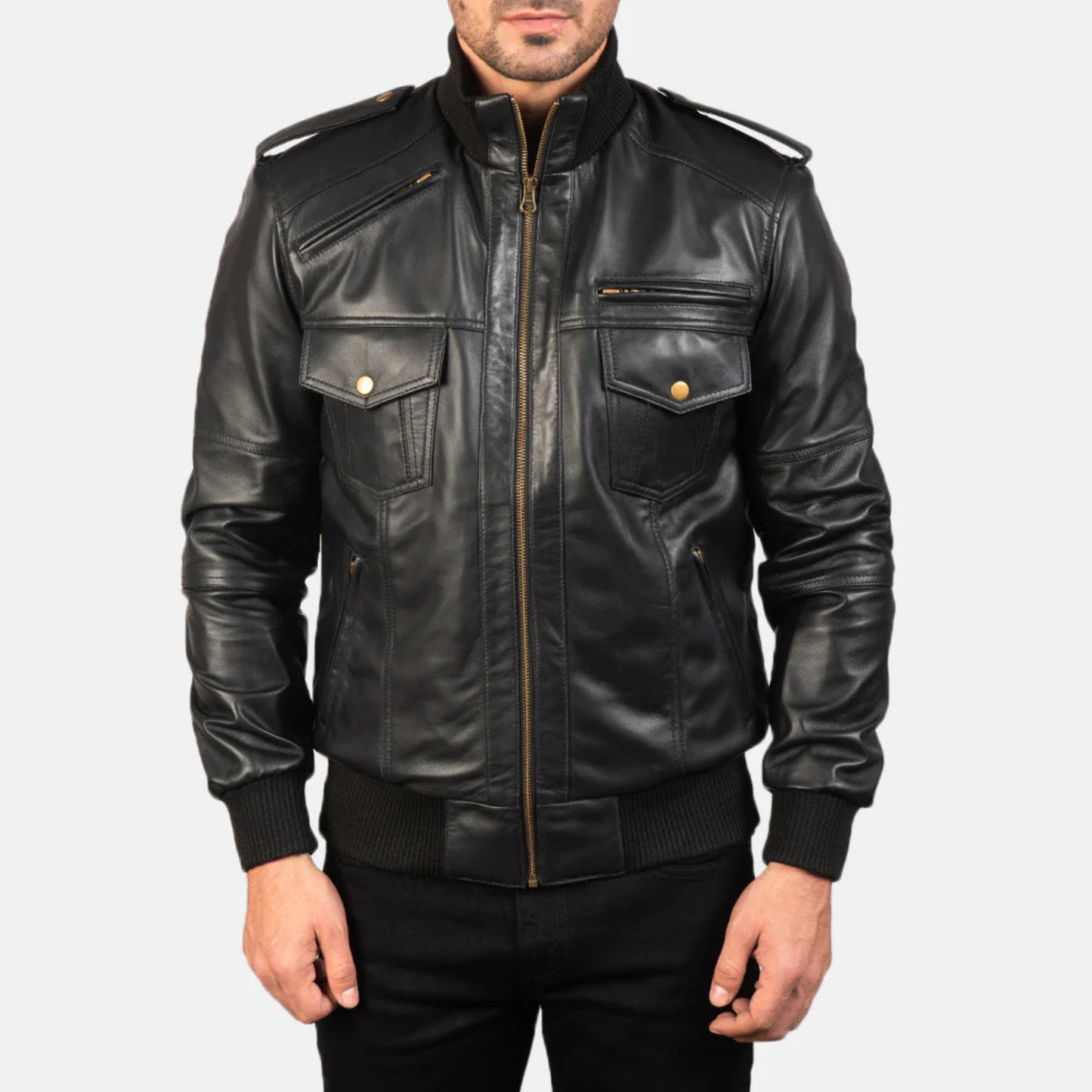 Agent Shadow Real Sheepskin Leather Bomber Jacket Men’s Classic Flight Outerwear