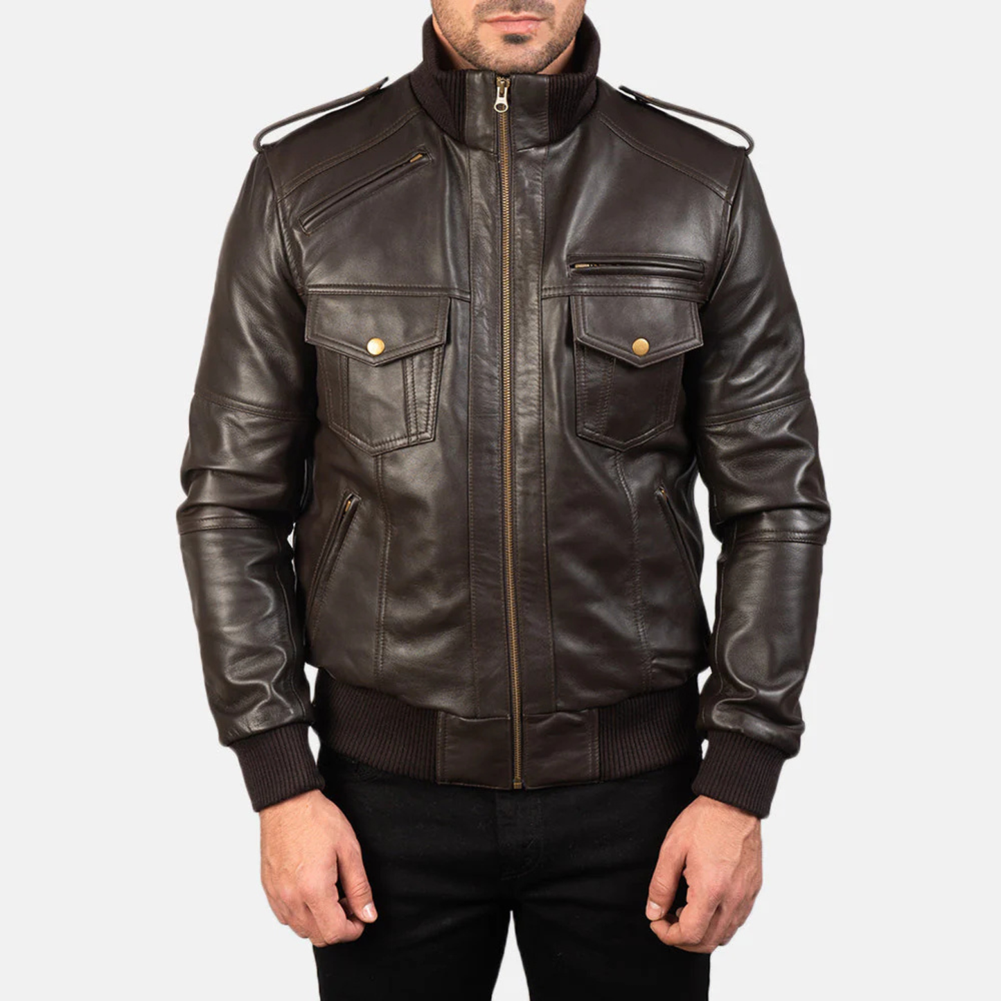 Agent Shadow Real Sheepskin Leather Bomber Jacket Men’s Classic Flight Outerwear
