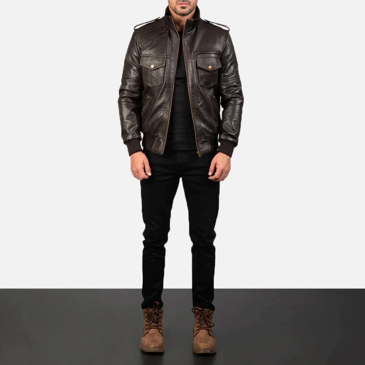Agent Shadow Real Sheepskin Leather Bomber Jacket Men’s Classic Flight Outerwear