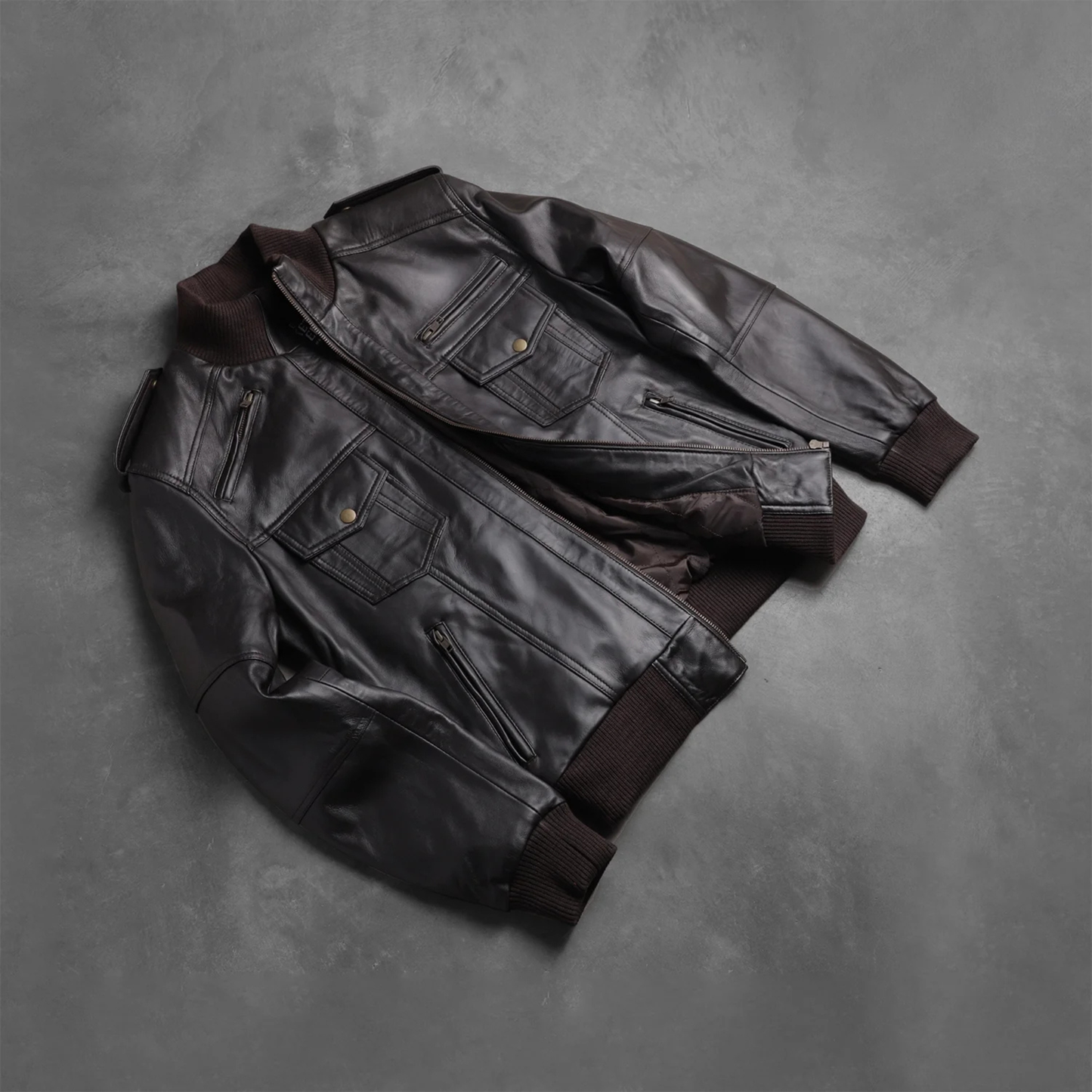 Agent Shadow Real Sheepskin Leather Bomber Jacket Men’s Classic Flight Outerwear