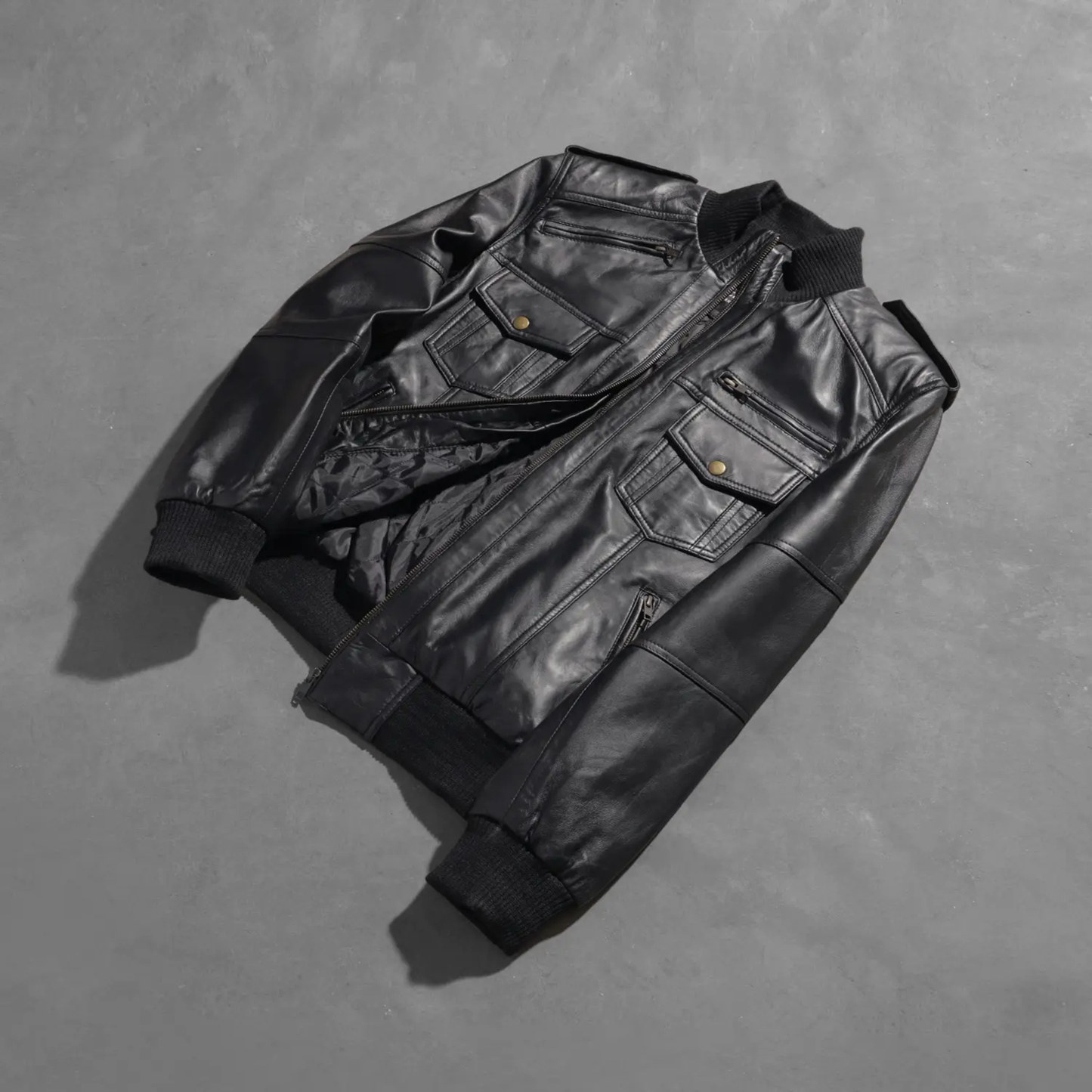 Agent Shadow Real Sheepskin Leather Bomber Jacket Men’s Classic Flight Outerwear