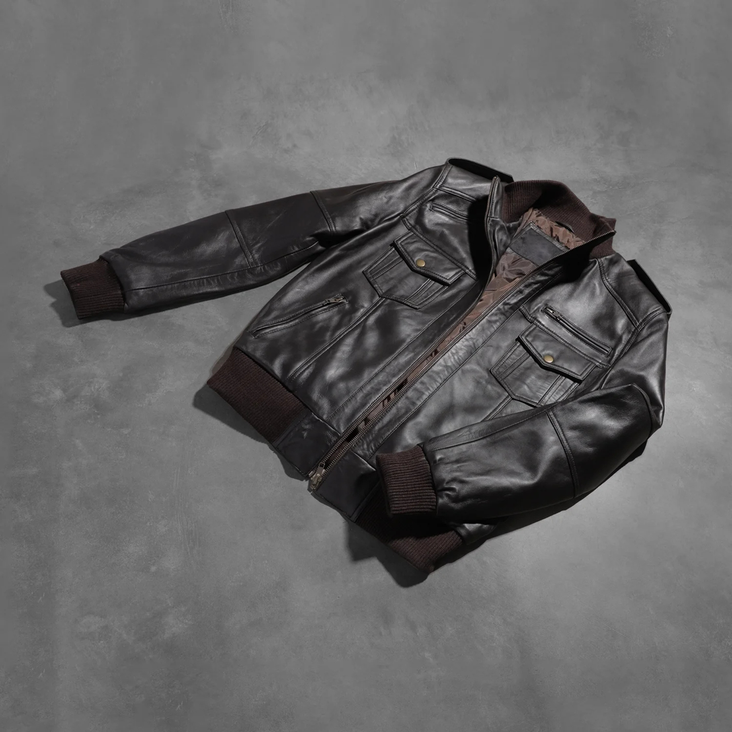 Agent Shadow Real Sheepskin Leather Bomber Jacket Men’s Classic Flight Outerwear