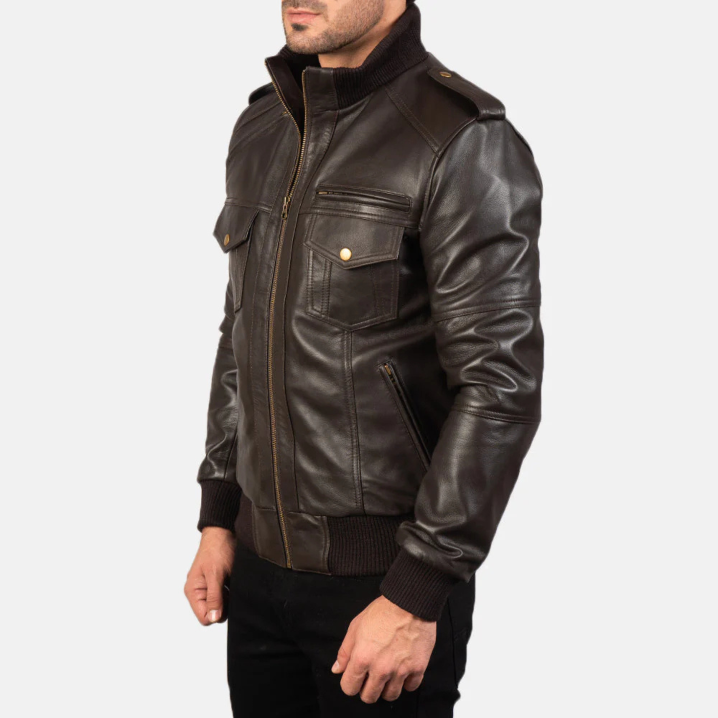 Agent Shadow Real Sheepskin Leather Bomber Jacket Men’s Classic Flight Outerwear