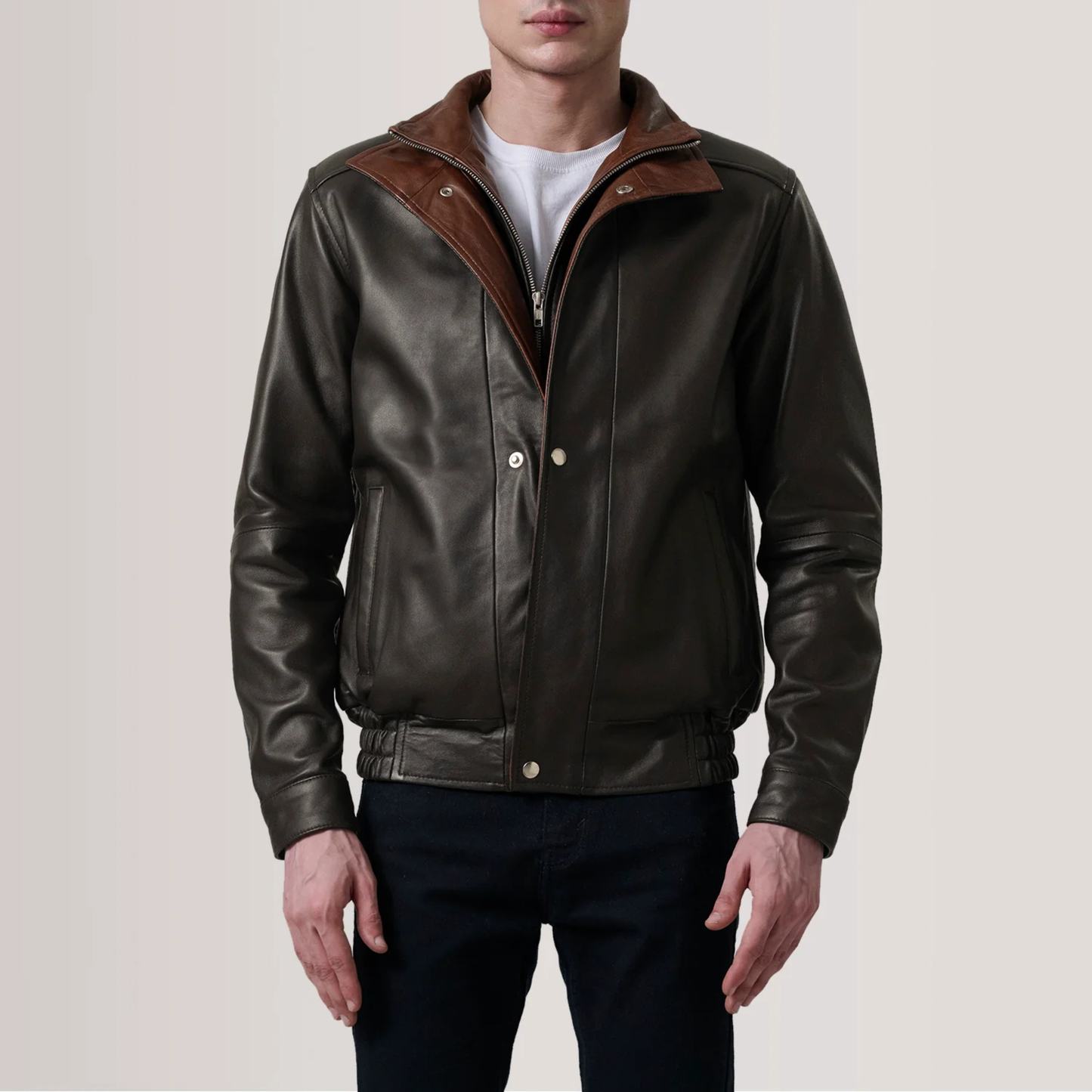 Men's Genuine Leather Alfred Bomber Jacket Aviator Flight Casual Winter Coat