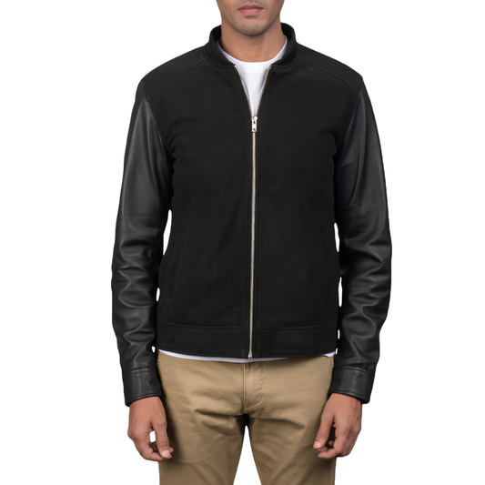 Blain Men’s Suede Bomber Jacket Real Leather Classic Casual Zip-Up Coat
