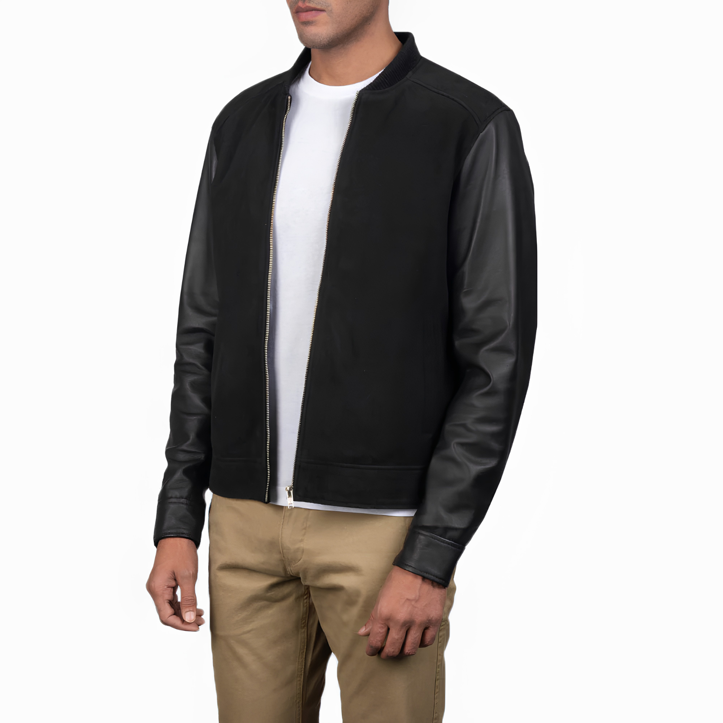 Blain Men’s Suede Bomber Jacket Real Leather Classic Casual Zip-Up Coat