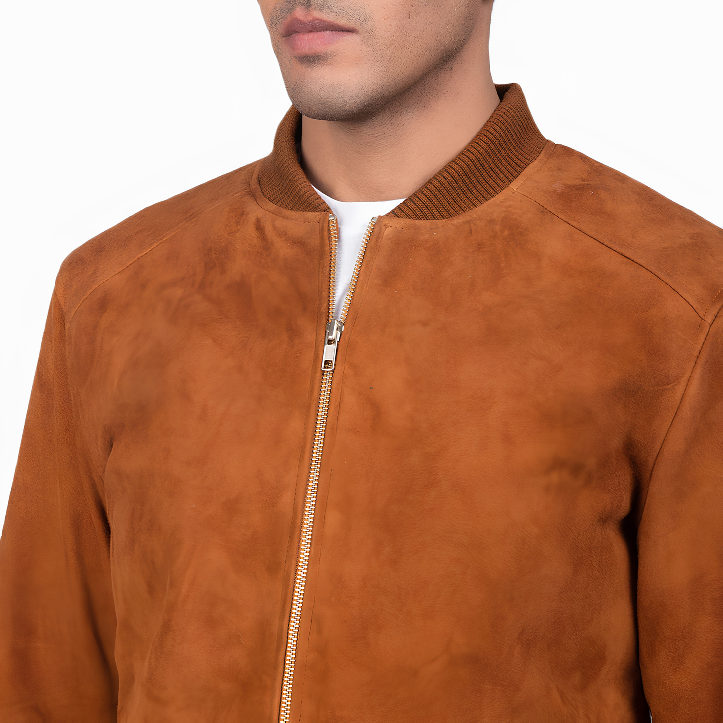 Blain Men’s Suede Bomber Jacket Real Leather Classic Casual Zip-Up Coat