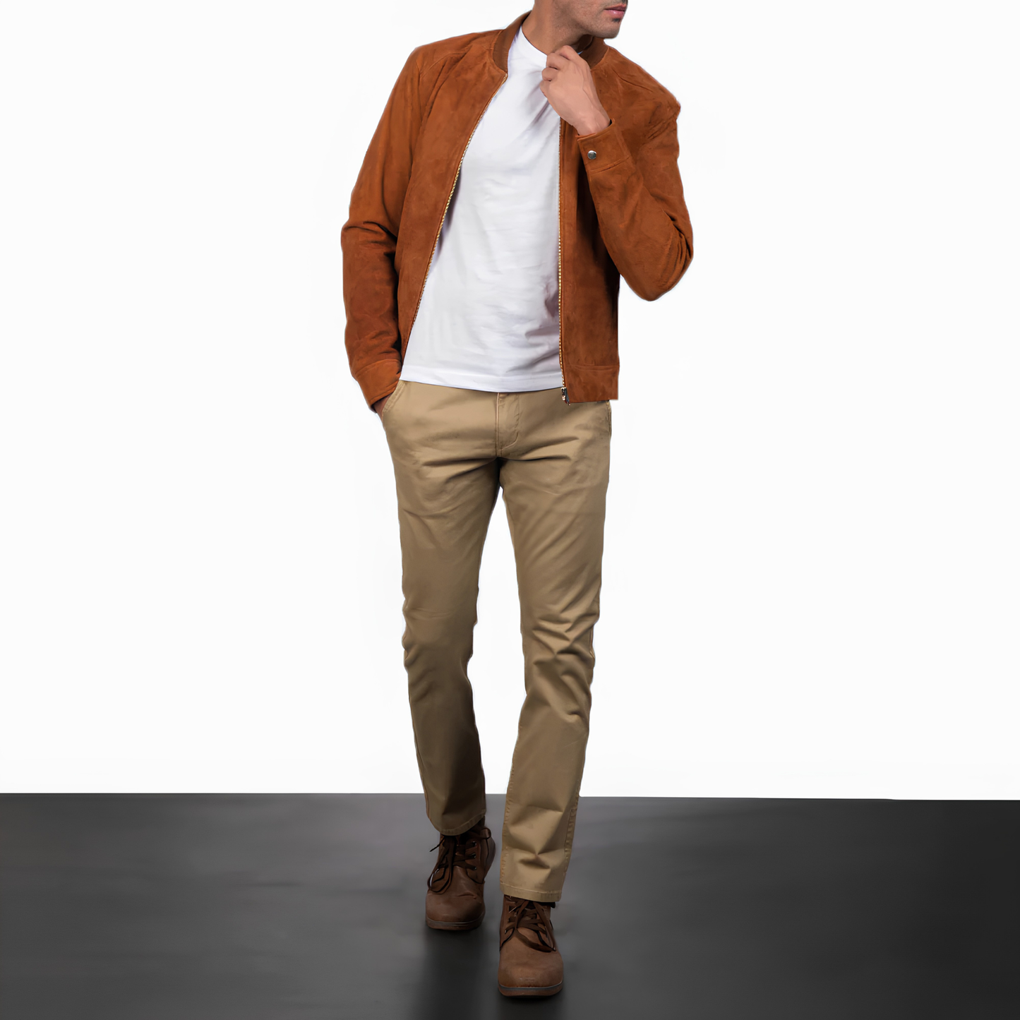Blain Men’s Suede Bomber Jacket Real Leather Classic Casual Zip-Up Coat