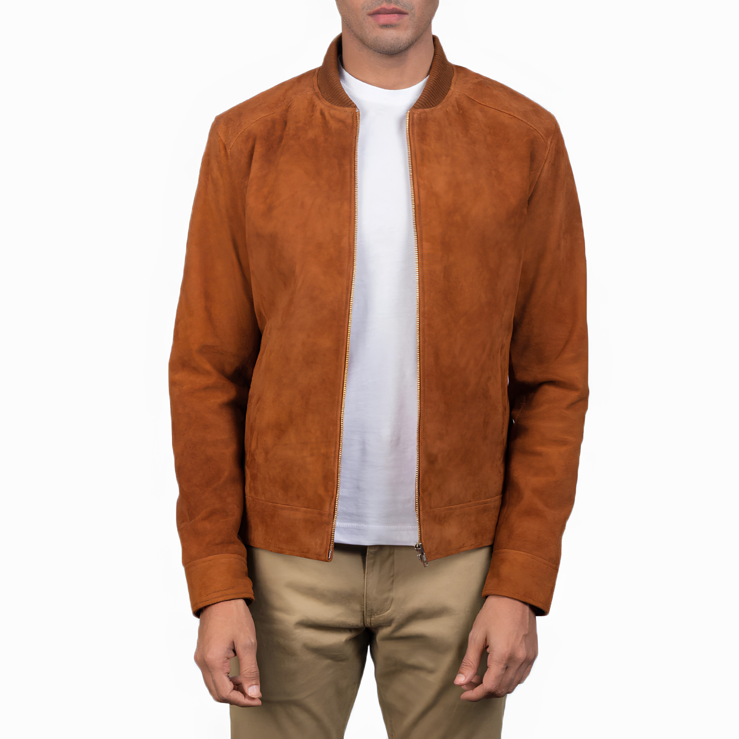 Blain Men’s Suede Bomber Jacket Real Leather Classic Casual Zip-Up Coat