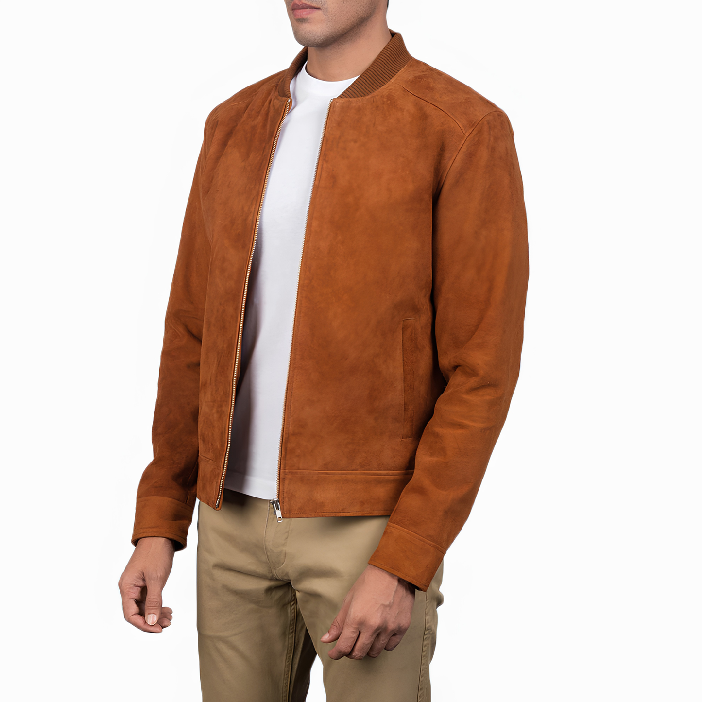 Blain Men’s Suede Bomber Jacket Real Leather Classic Casual Zip-Up Coat