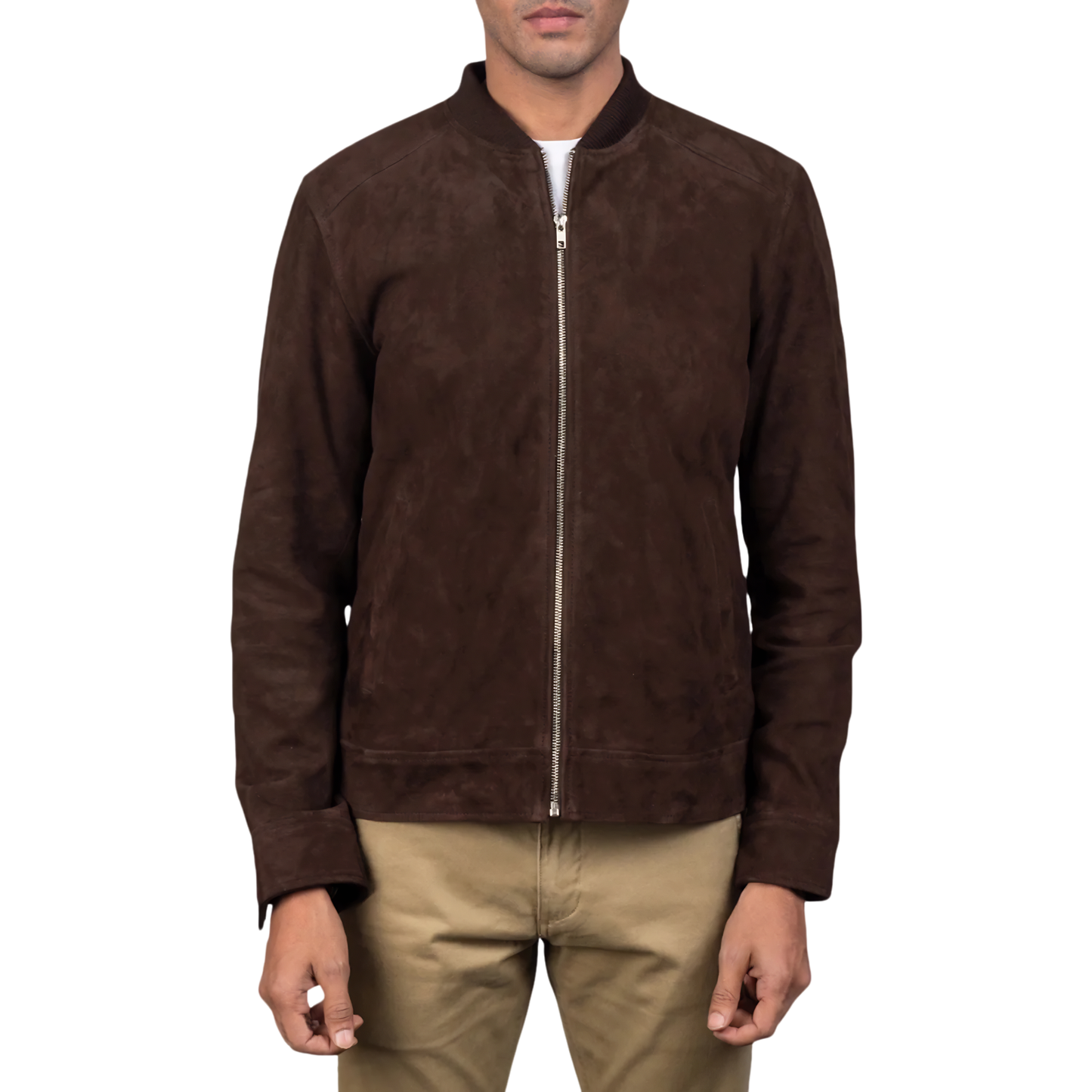 Blain Men’s Suede Bomber Jacket Real Leather Classic Casual Zip-Up Coat
