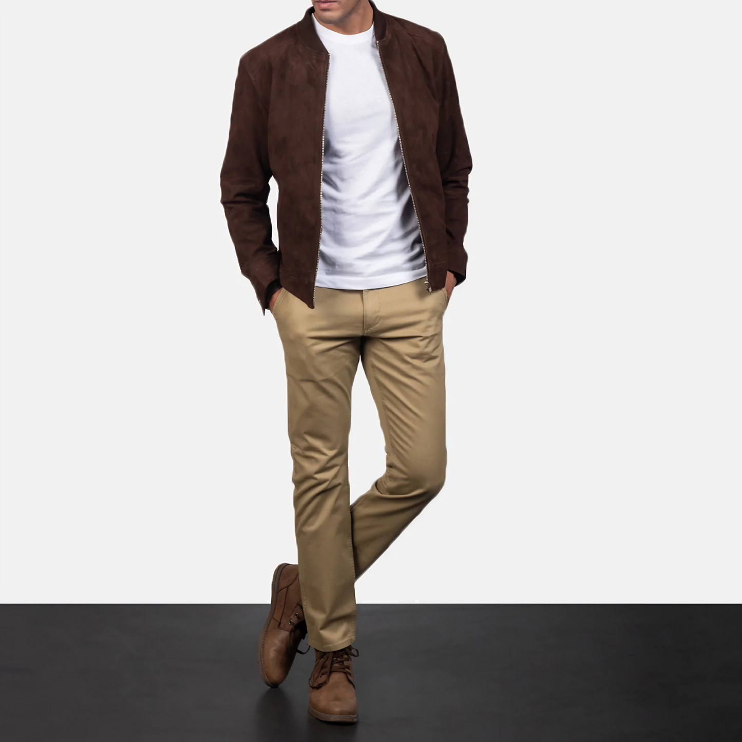 Blain Men’s Suede Bomber Jacket Real Leather Classic Casual Zip-Up Coat