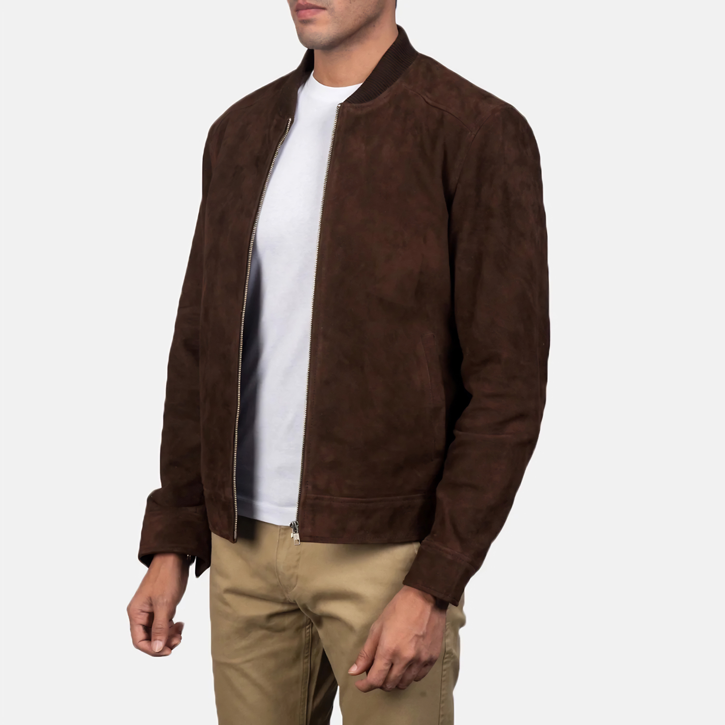 Blain Men’s Suede Bomber Jacket Real Leather Classic Casual Zip-Up Coat