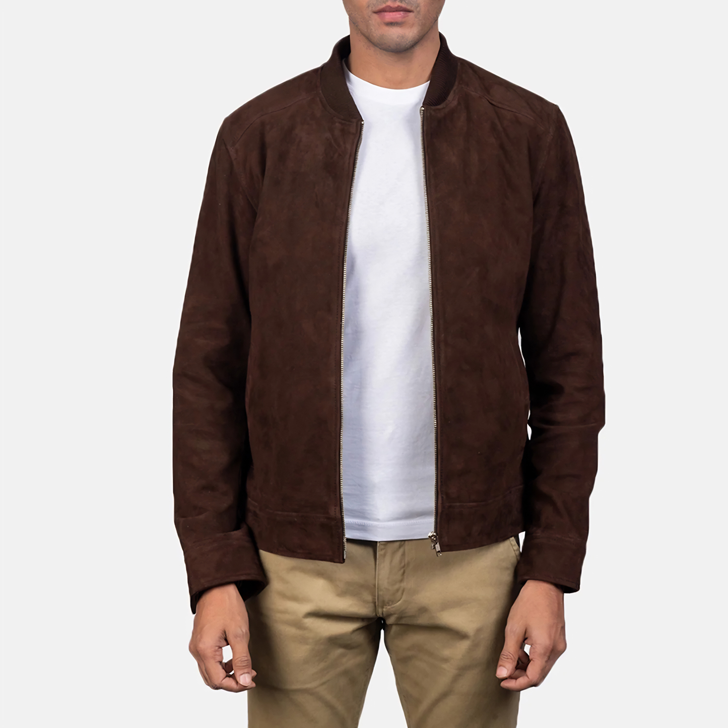 Blain Men’s Suede Bomber Jacket Real Leather Classic Casual Zip-Up Coat
