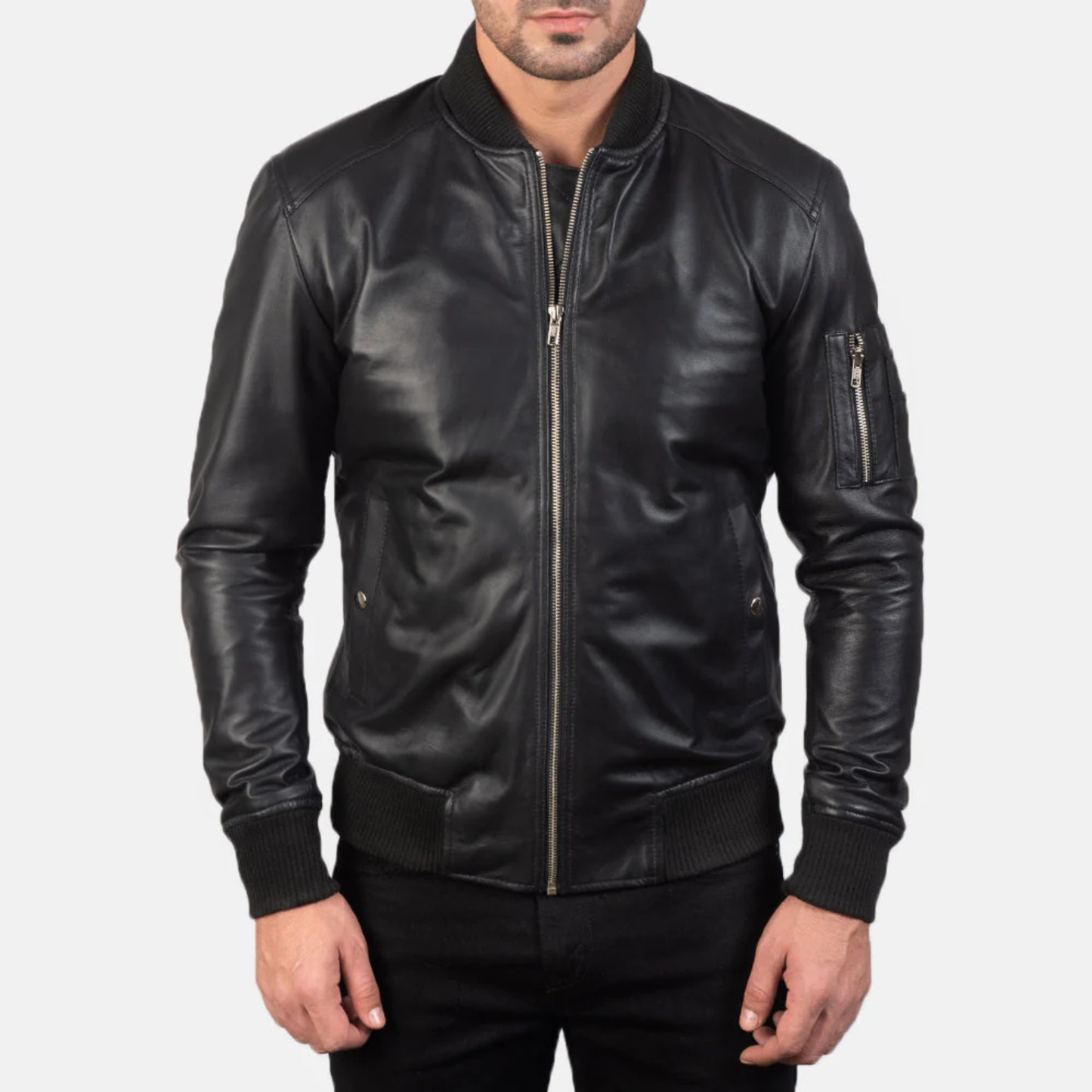 Bomia Premium MA-1 Genuine Leather Bomber Jacket Classic Military Style Outerwear