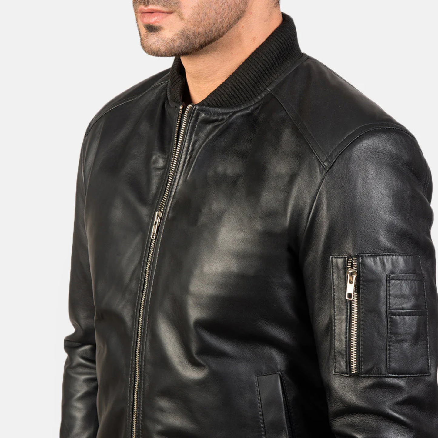 Bomia Premium MA-1 Genuine Leather Bomber Jacket Classic Military Style Outerwear