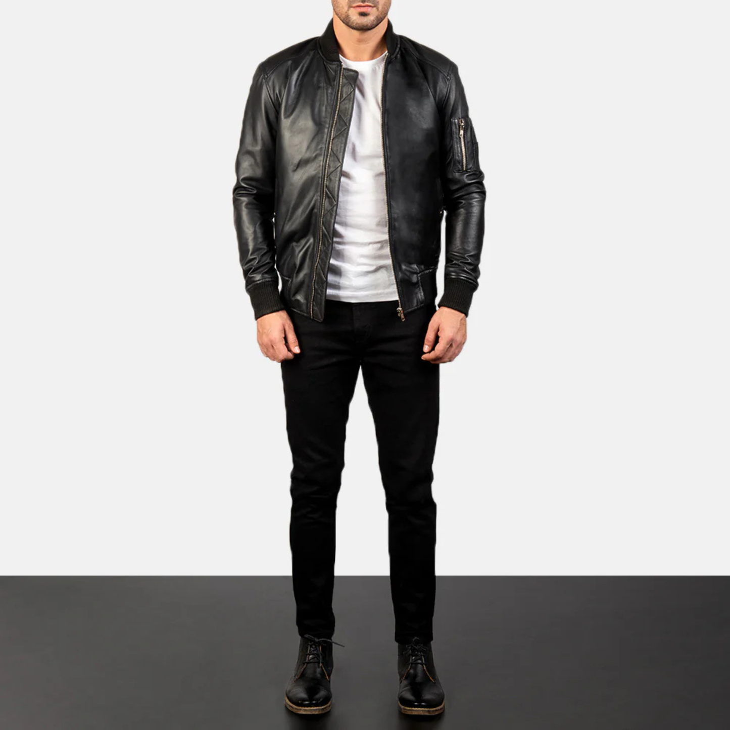Bomia Premium MA-1 Genuine Leather Bomber Jacket Classic Military Style Outerwear