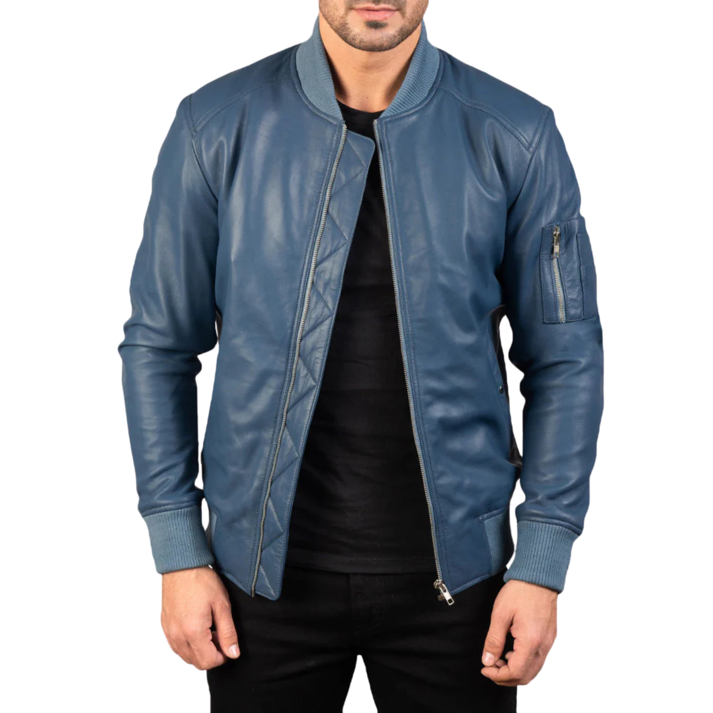 Bomia Premium MA-1 Genuine Leather Bomber Jacket Classic Military Style Outerwear