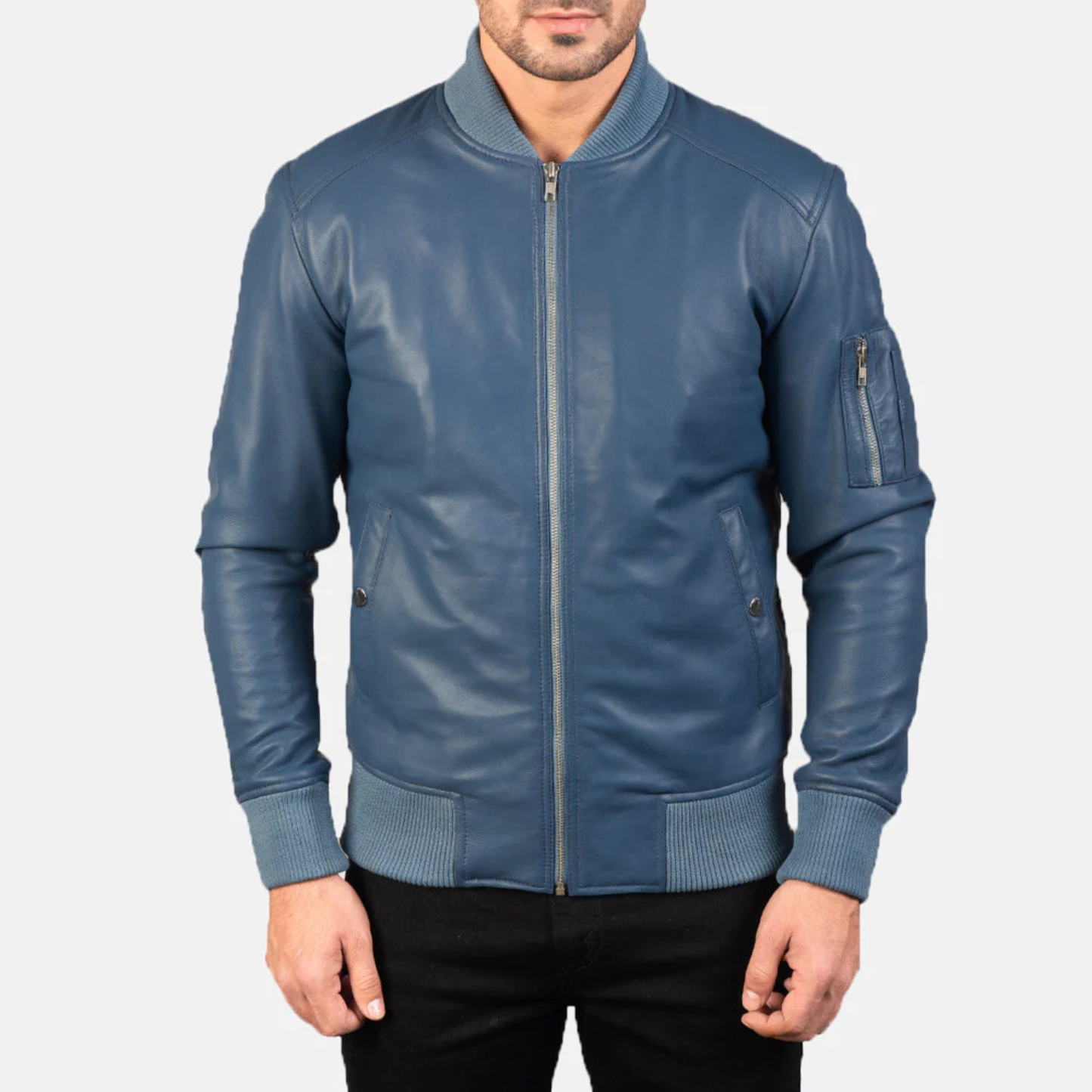 Bomia Premium MA-1 Genuine Leather Bomber Jacket Classic Military Style Outerwear