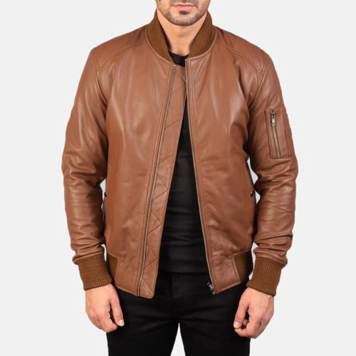 Bomia Premium MA-1 Genuine Leather Bomber Jacket Classic Military Style Outerwear