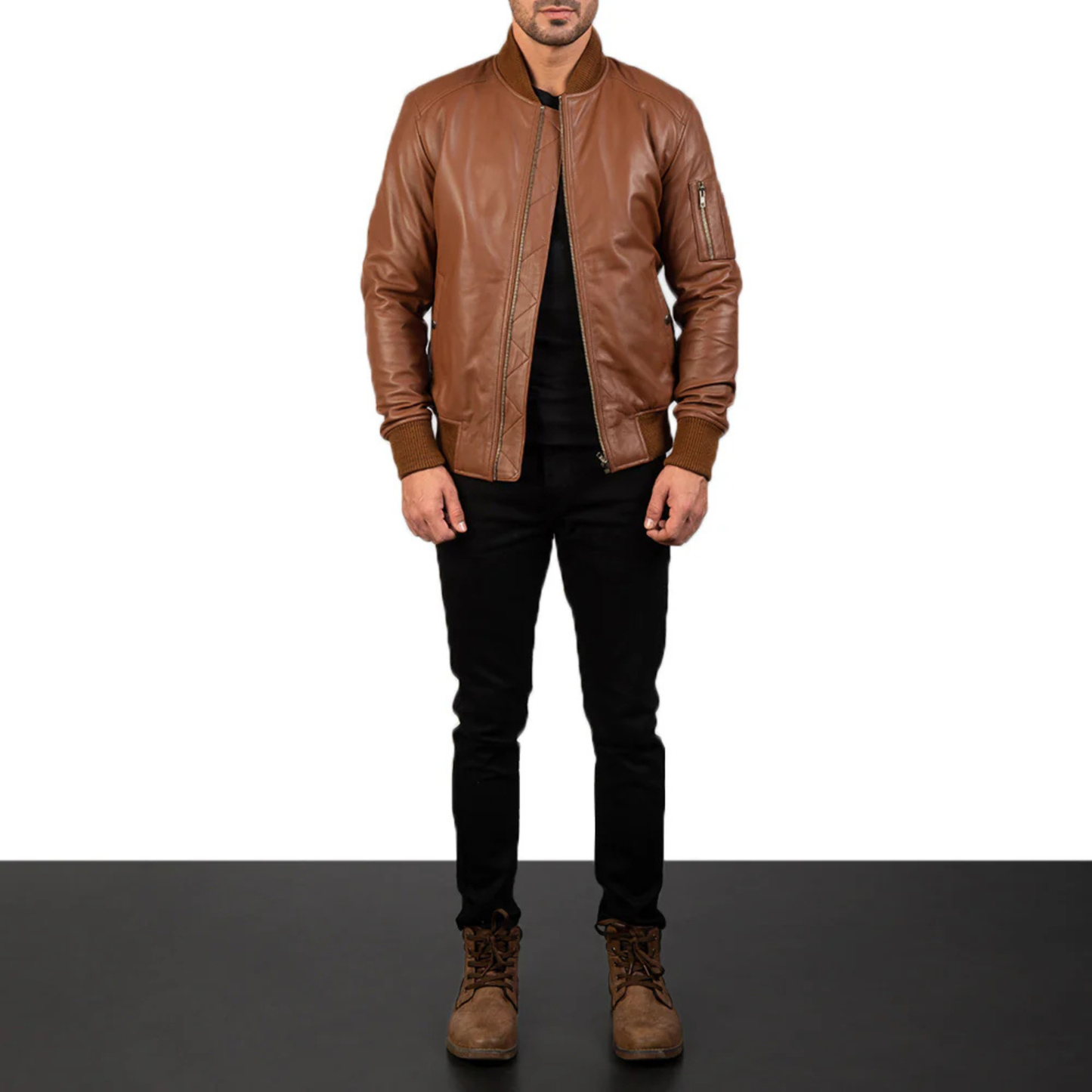 Bomia Premium MA-1 Genuine Leather Bomber Jacket Classic Military Style Outerwear