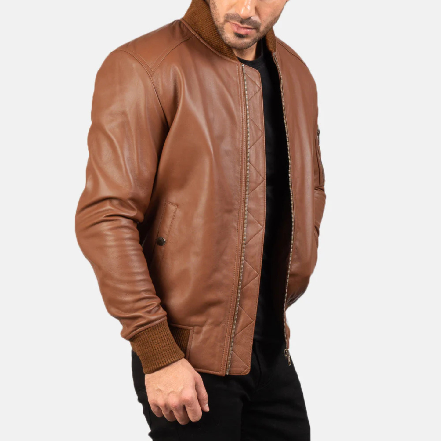 Bomia Premium MA-1 Genuine Leather Bomber Jacket Classic Military Style Outerwear
