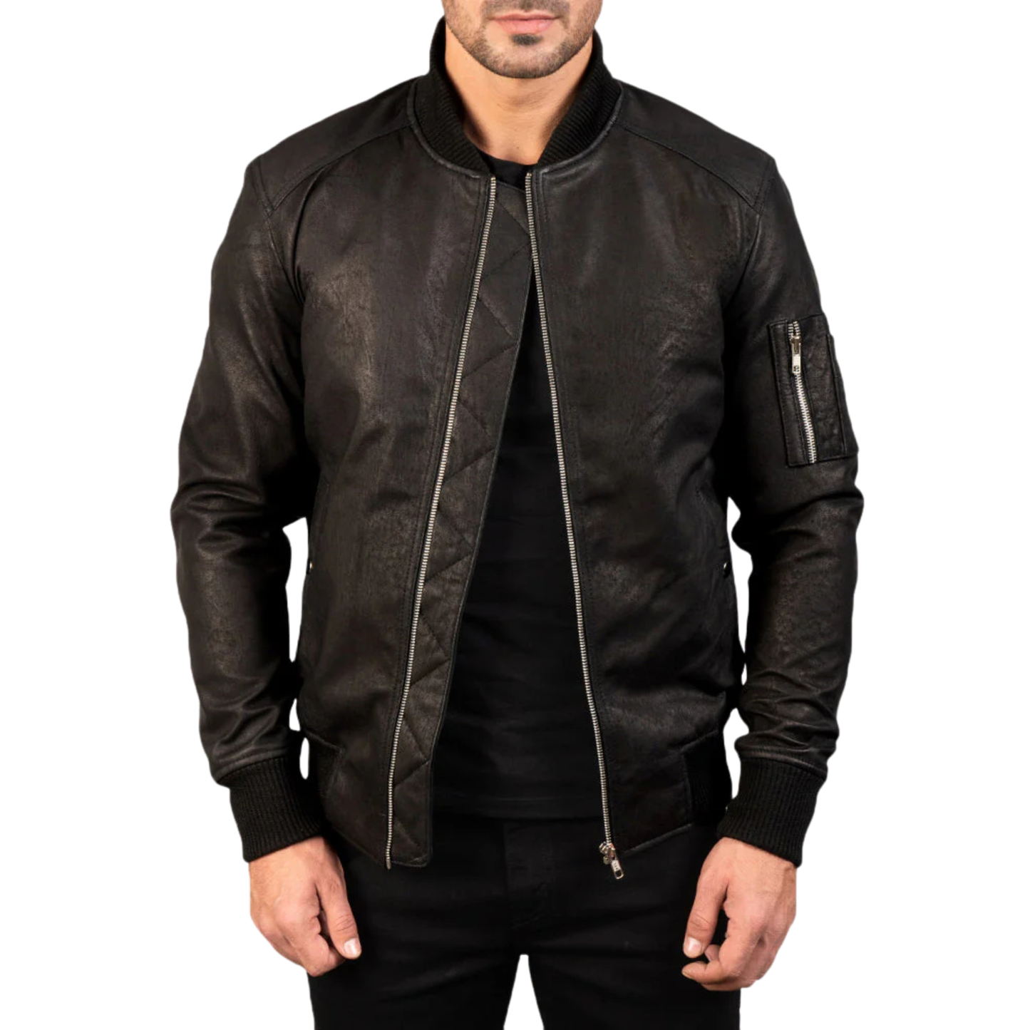Bomia Premium MA-1 Genuine Leather Bomber Jacket Classic Military Style Outerwear