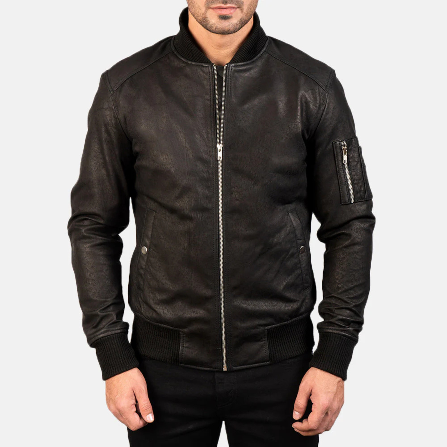 Bomia Premium MA-1 Genuine Leather Bomber Jacket Classic Military Style Outerwear