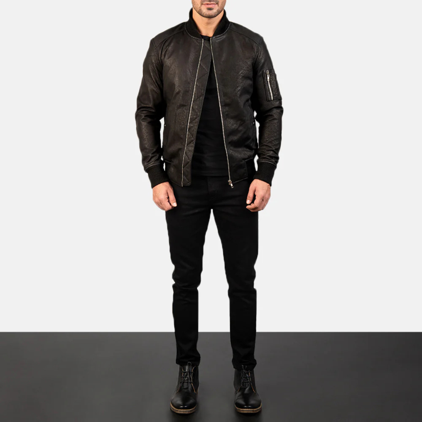 Bomia Premium MA-1 Genuine Leather Bomber Jacket Classic Military Style Outerwear