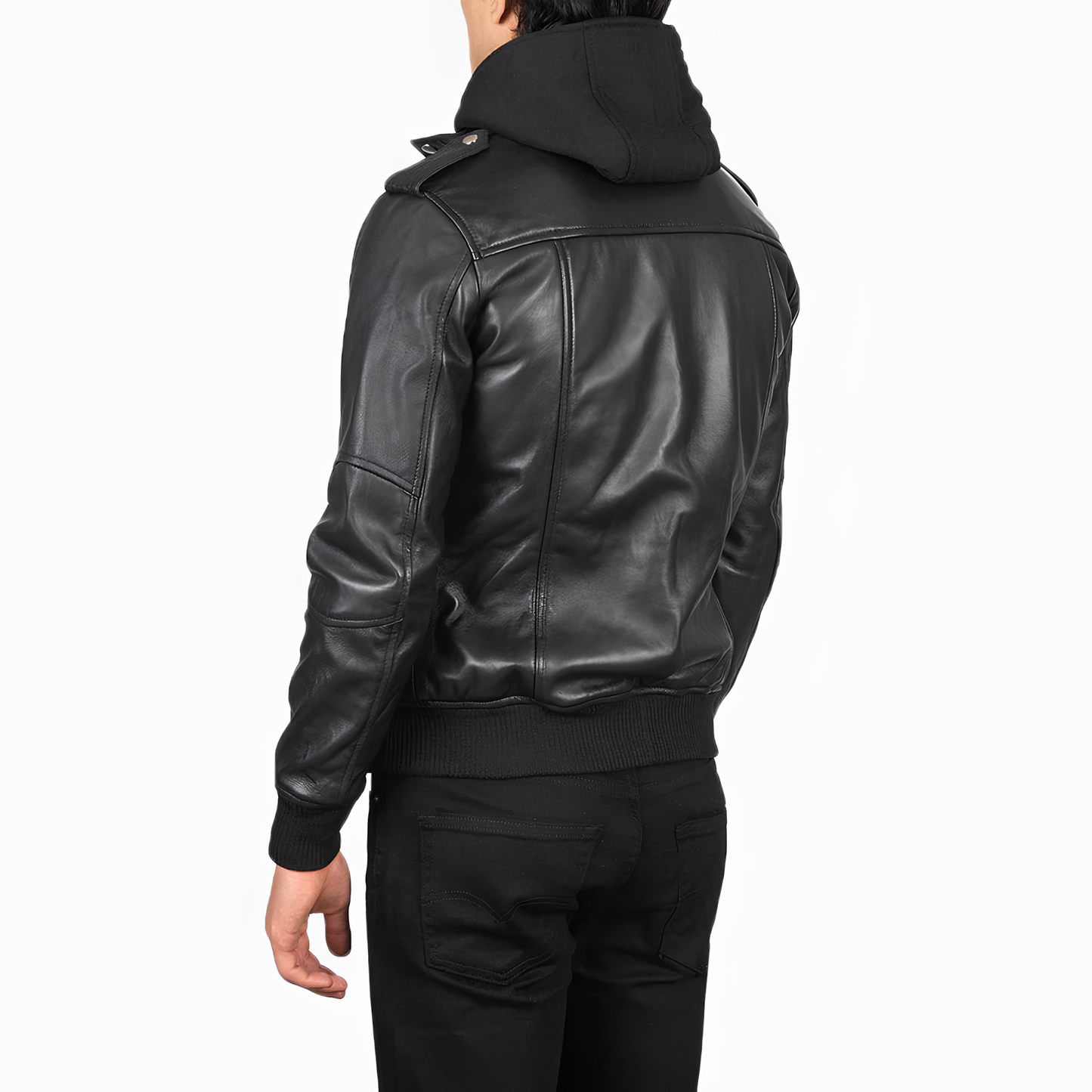 Bravado Hooded Sheepskin Bomber Jacket Modern Slim Fit with Hood