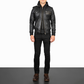 Bravado Hooded Sheepskin Bomber Jacket Modern Slim Fit with Hood