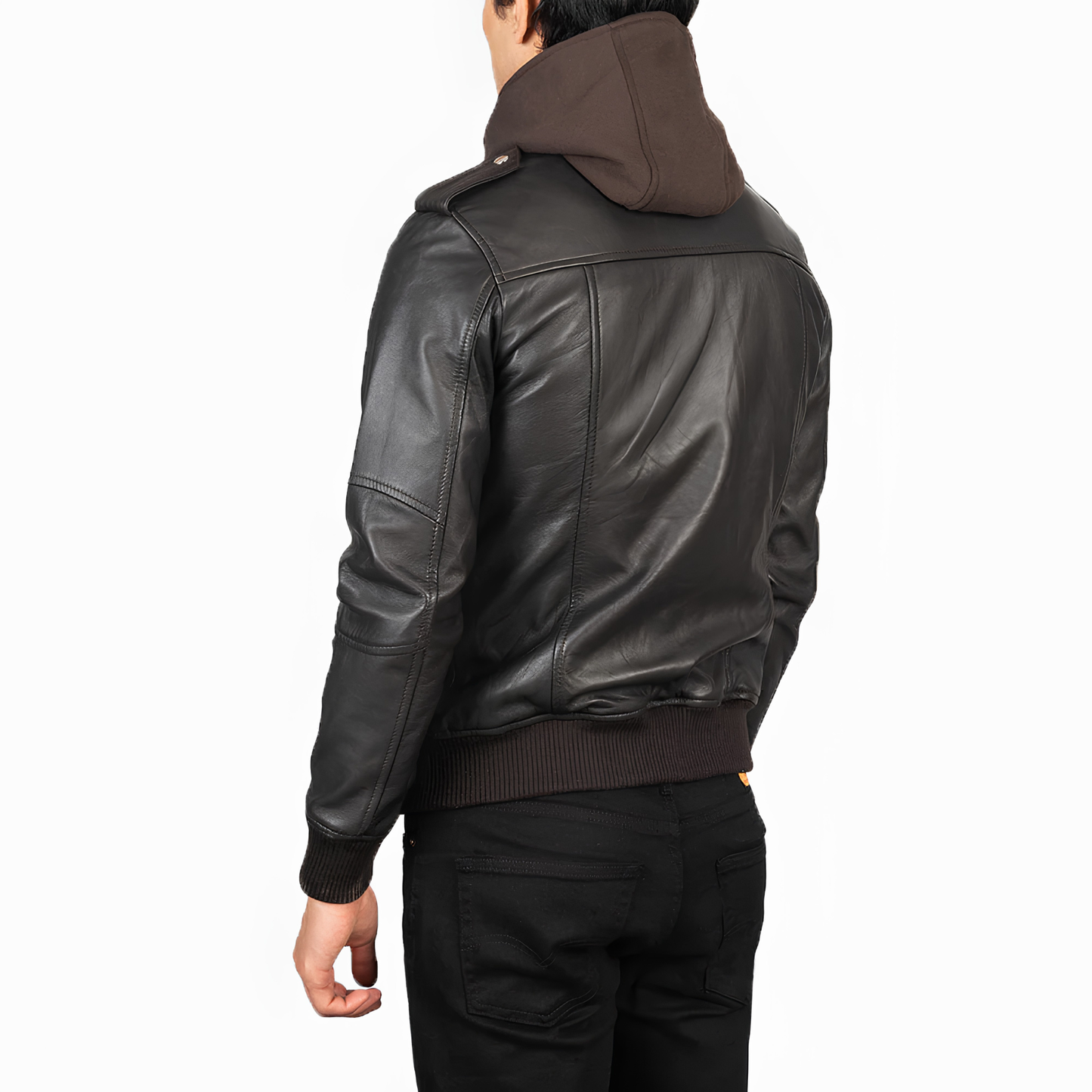 Bravado Hooded Sheepskin Bomber Jacket Modern Slim Fit with Hood