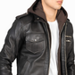 Bravado Hooded Sheepskin Bomber Jacket Modern Slim Fit with Hood