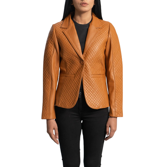 Cora Women’s Quilted Real Sheepskin Leather Blazer Premium Soft Leather Jacket Elegant Outerwear