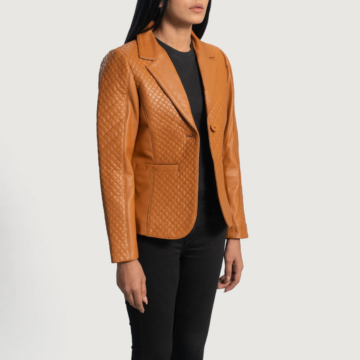 Cora Women’s Quilted Real Sheepskin Leather Blazer Premium Soft Leather Jacket Elegant Outerwear