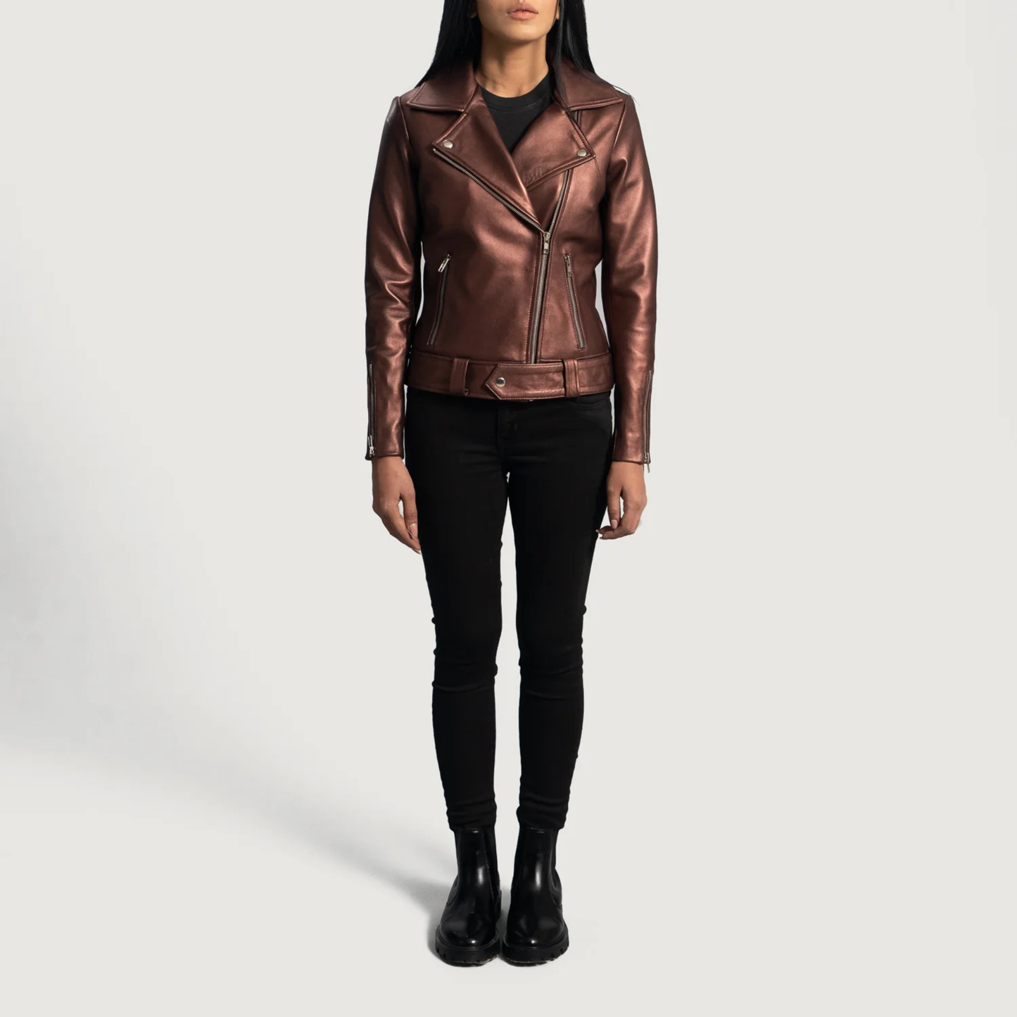 Rumy Women’s Real Leather Biker Jacket Premium Genuine Sheepskin Leather Moto Jacket