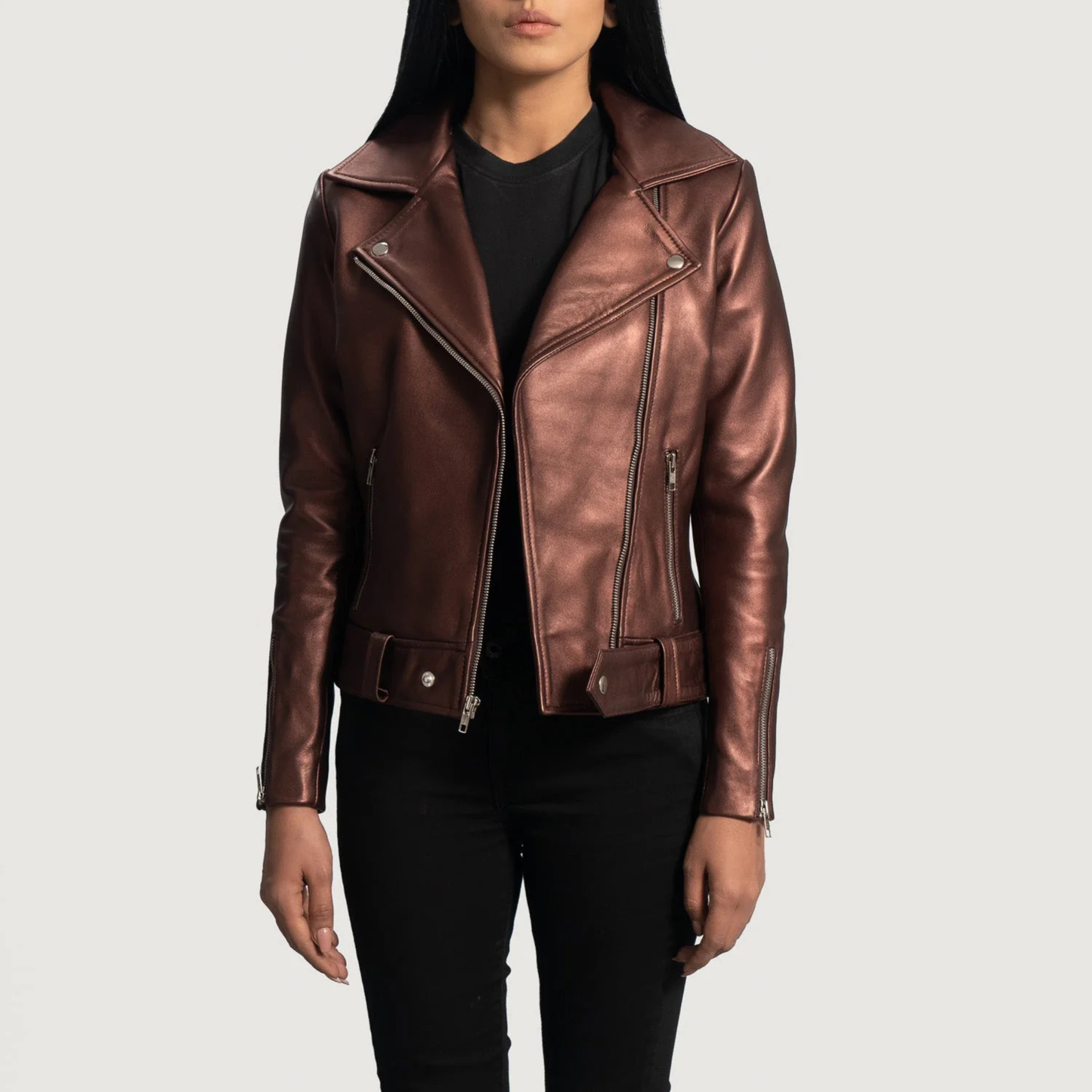 Rumy Women’s Real Leather Biker Jacket Premium Genuine Sheepskin Leather Moto Jacket