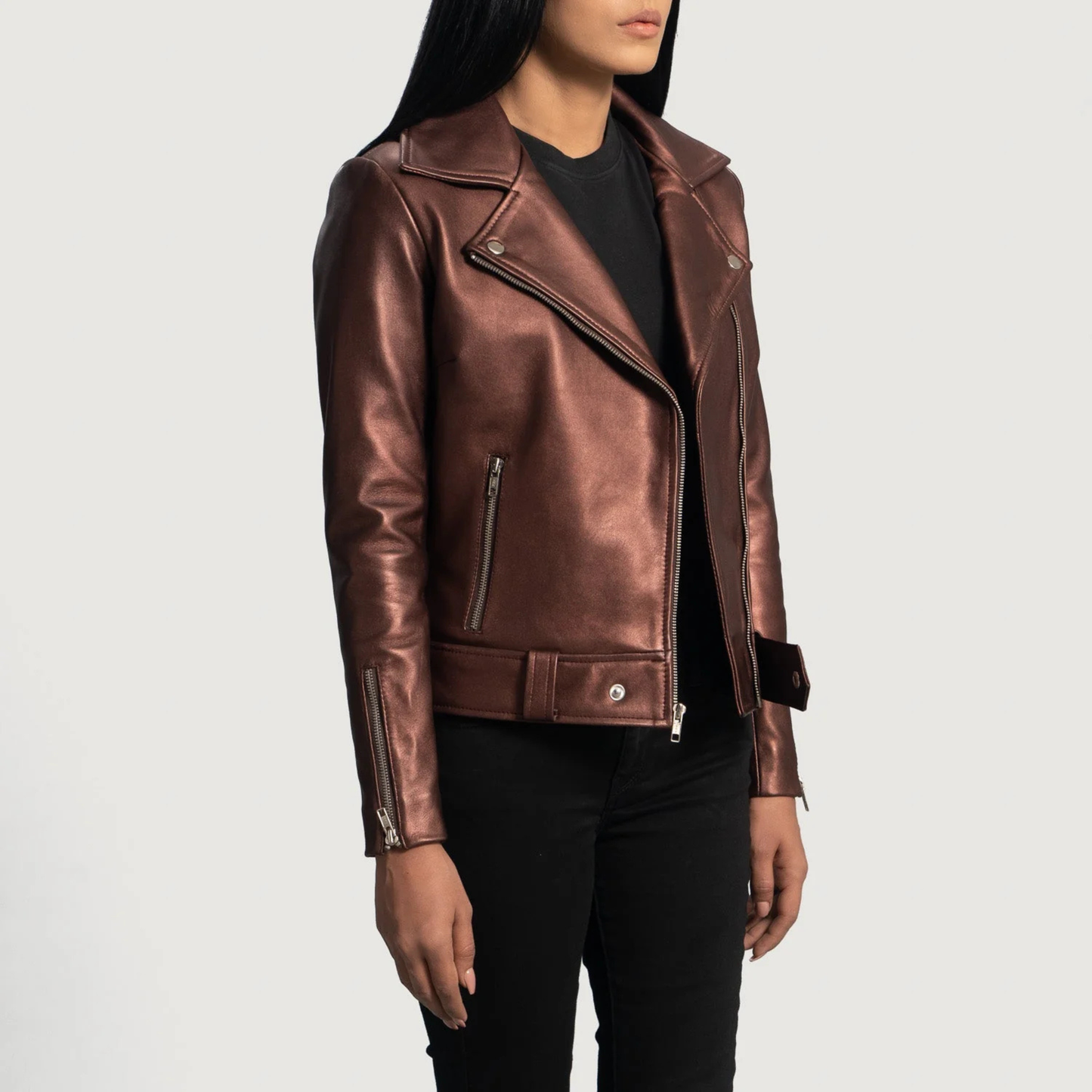 Rumy Women’s Real Leather Biker Jacket Premium Genuine Sheepskin Leather Moto Jacket