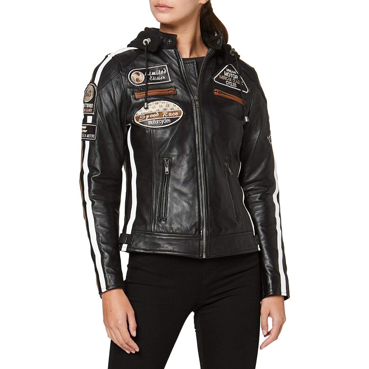 Women’s Biker Jacket with Protective Armor Real Leather Motorcycle Jacket for Ladies