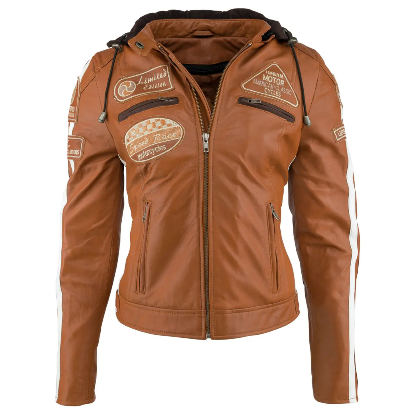 Women’s Biker Jacket with Protective Armor Real Leather Motorcycle Jacket for Ladies